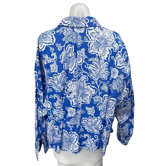 Foxcroft Marina Blue White Floral Long Sleeve Button Down Pocket Shirt Top Sz 2X - Picture 2 of 4